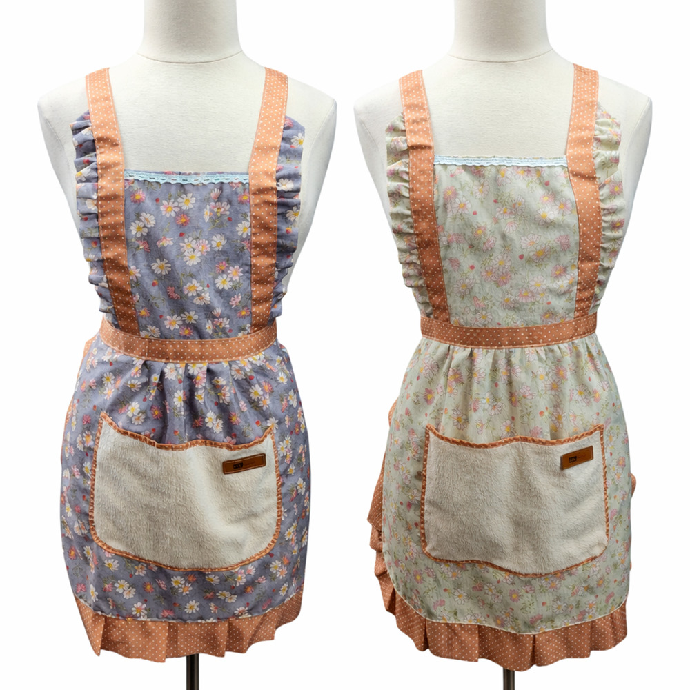 NWOT Lot 2 Yadilun Floral Aprons Retro Farmhouse Ruffle Blue Green Pockets